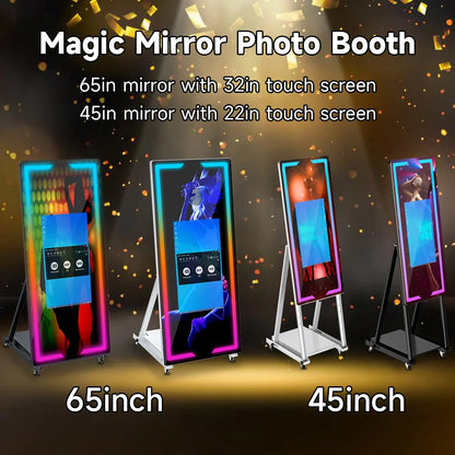 40 65in Touch Screen Magic Mirror Photo Booth Machine With mini PCPortable Selfie Mirror Photo Booth Kiosk For Parties Events