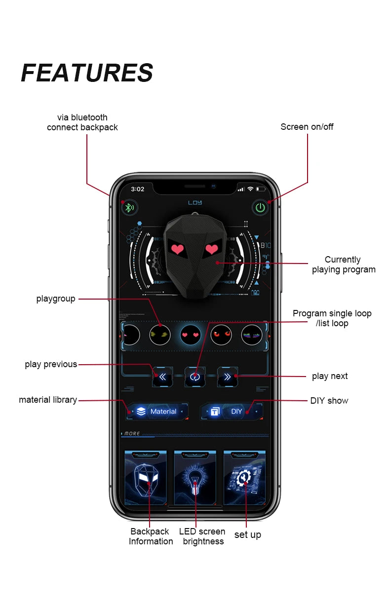 LED locomotive backpack Display scree APP backpack Business travel Laptop Cycling  Backpack Men outdoor eyes bag for motorcycle