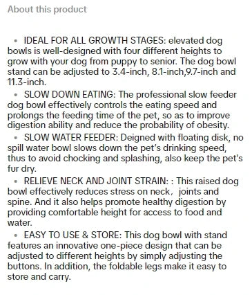 2-in-1 Elevated Slow Feeder Dog Bowls with No Spill 4 Height Adjustable Raised Non-Slip Food and Water Bowls with Stand