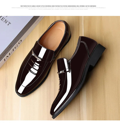 Patent Leather Shoes for Men Business Shoes Casual Point Toe Slip on Loafers for Men Luxury Party Wedding Plus Size Shoes2023