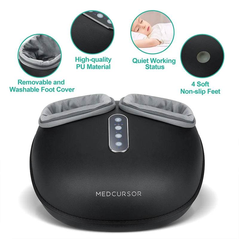 Medcursor Shiatsu Foot Massager Machine with Heat Roller Muscle Relaxation Pain Relief Electric Fully Wrapped Foot Massage - MarvelouStoree