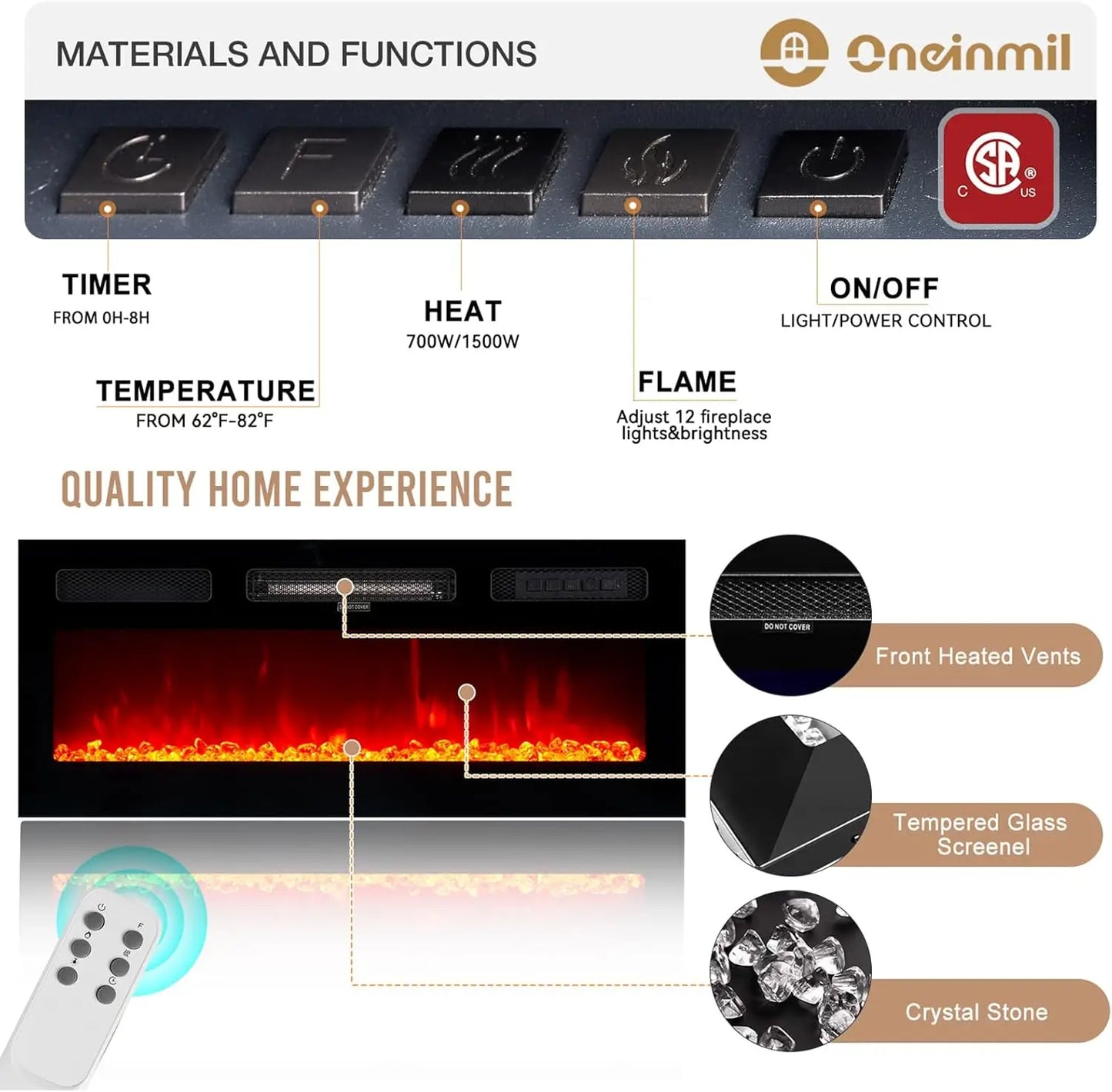 70" Modern Electric Fireplace TV Stand for TVs Up to 80 inch, with Electronic Flame and LED Lights, Luxury High Gloss Finish Ent