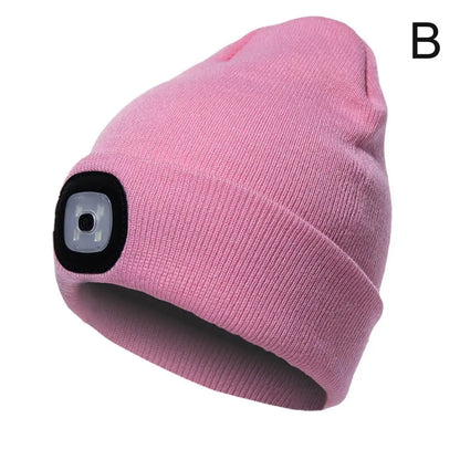 Led Light Knitted Hat Warm Elastic Beanie,Outdoor Sports Night Hiking Fishing Camping Glow Knitted Bonnet Unisex Headlight