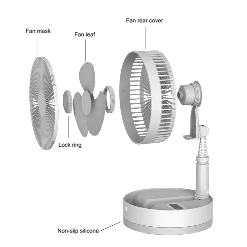 7200mah Portable Fan Rechargeable Mini Folding Telescopic Floor Low Noise Summer Fan Cooling For Household Bedroom