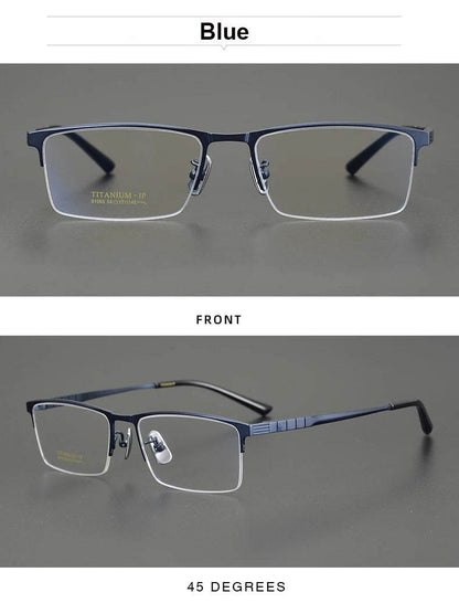 Business Pure Titanium Glasses Frame Men Fashion Square Half Rim Eyeglasses Unique Design Gold Color Eyewear Oculos 91065 - MarvelouStoree