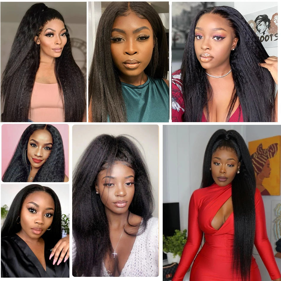 13x4 Kinky Straight Lace Front Human Hair Wig With Kinky Edges Baby Hair Glueless Yaki Straight HD Lace Frontal Wigs For Women