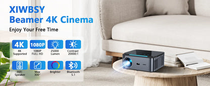 XIWBSY 25000Lumens Android Projector 4K WiFi6 Bluetooth 5.1 Auto Focus/Keystone Projector Video Home Theater Proyector Beamer