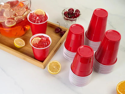 16-Ounce Plastic Party Cups 50 Pack Disposable Plastic Cups Recyclable Red Cups with Fill Lines for Parties Drinks BBQ Picnics