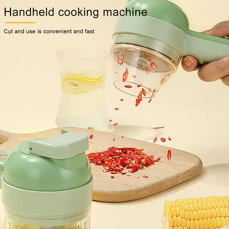 1pc 4 In 1 Vegetable Chopper Handheld Electric Vegetable Cutter Set Portable Wireless Garlic Mud Masher Garlic Press And Slicer