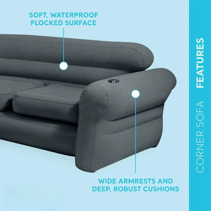 Corner Sofa L-Shaped Inflatable Indoor Relaxing Lounge Sectional Couch with Built-in Cup Holders for Home Living Rooms