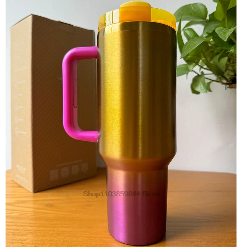 40Oz Stainless Steel Vacuum Insulated Tumbler Cups Brand With Lids And Straws Handle Straw Leakproof Flip Coffee Mugs