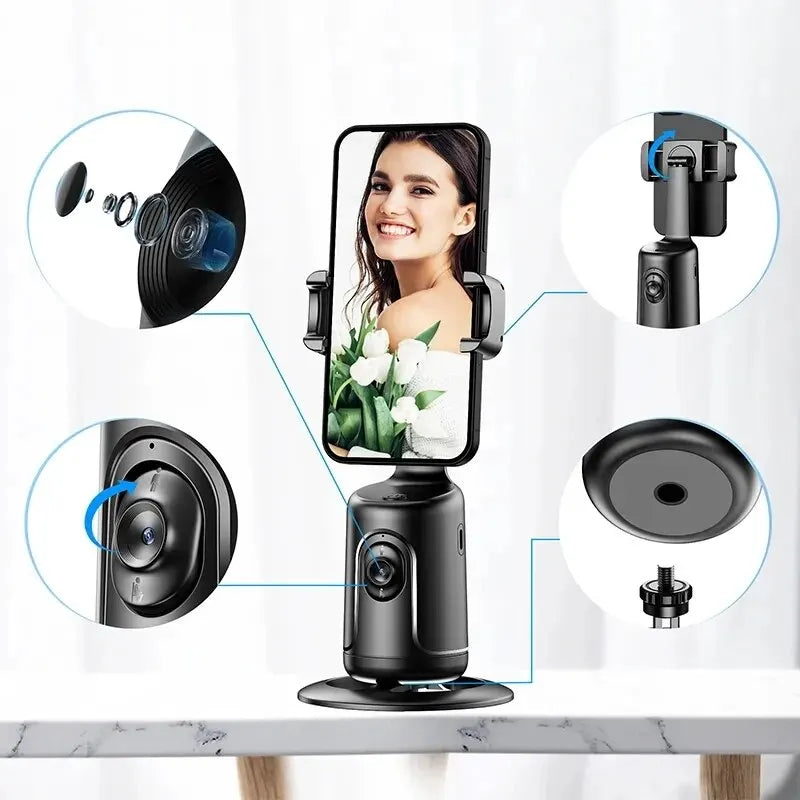 360 Auto Face Tracking Shooting Gimbal AI Camera Recognition Body Track Intelligent Follow Live Shoot Phone Stand Smart Mount