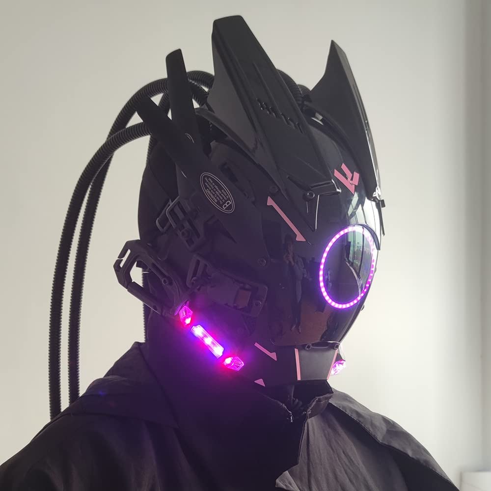 JAUPTO Cyberpunk mask  round lights with woven masks role-playing Halloween suitable for party music festival accessories