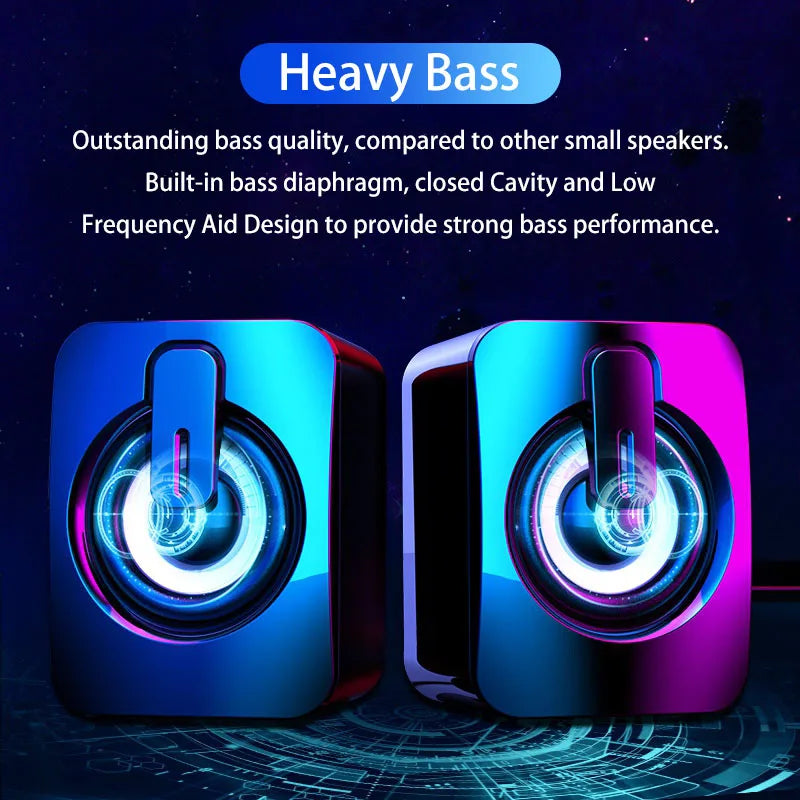 New Computer Speakers PC Sound Box HIFI Stereo Microphone USB Wired Caixa De Som with LED Light for Desktop Wholesale Subwoofer