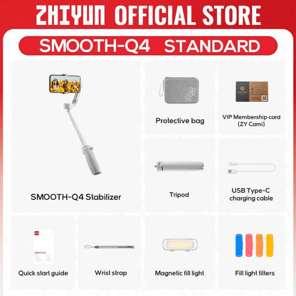 ZHIYUN Official Smooth Q4 Smartphone Gimbal 3-Axis Portable Phone Stabilizer for iPhone 15 pro max/Xiaomi/Huawei/Samsung - MarvelouStoree