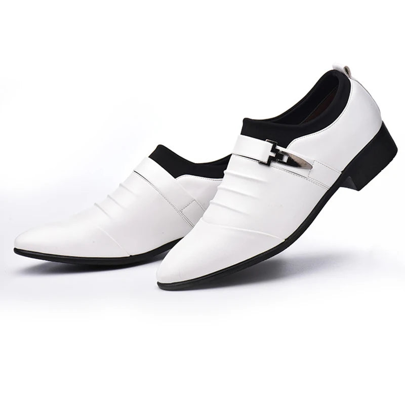 Classic Men Dress Shoes Slip on PU Leather Shoes for Men Plus Size Point Toe Business Casual Men Formal Shoes for Wedding