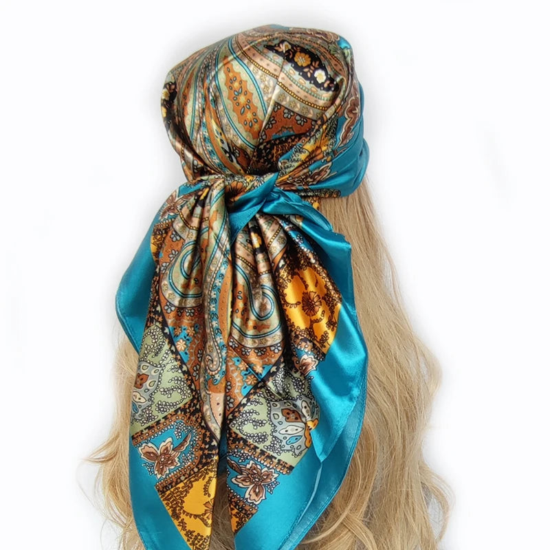 new 90*90cm fashion Silk Scarf Scarftop Headwraps Women Vintage Four Seasons Hair Scarve Hijab Foulard Bandana Femme Headscarf