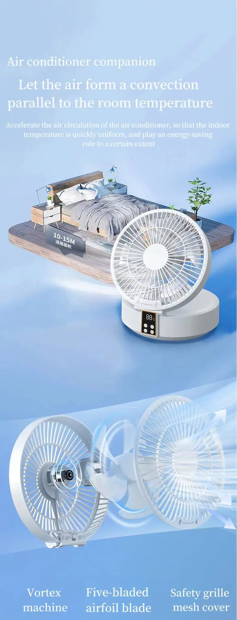 Fan with Remote Control 2023 Portable Wall-hanging Rechargeable Usb Electric Folding Fan Nightlight Air Cooler Household