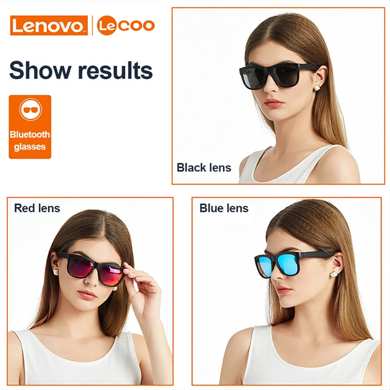 New Original Lenovo Lecoo C8 Smart Glasses Headset Wireless Bluetooth Sunglasses Outdoor Sport Earphone HD Mic Calling Headphone