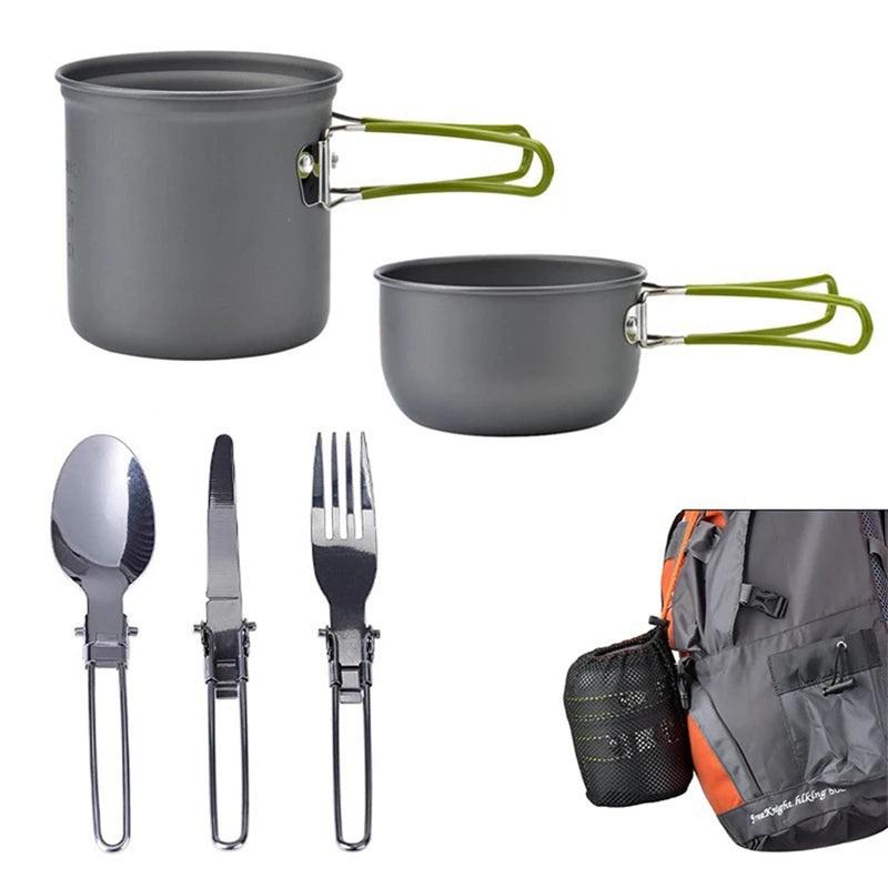 Portable Camping Cookware Set Outdoor Pot Mini Gas Stove Sets Nature Hike Picnic Cooking Set With Foldable Spoon Fork Knife