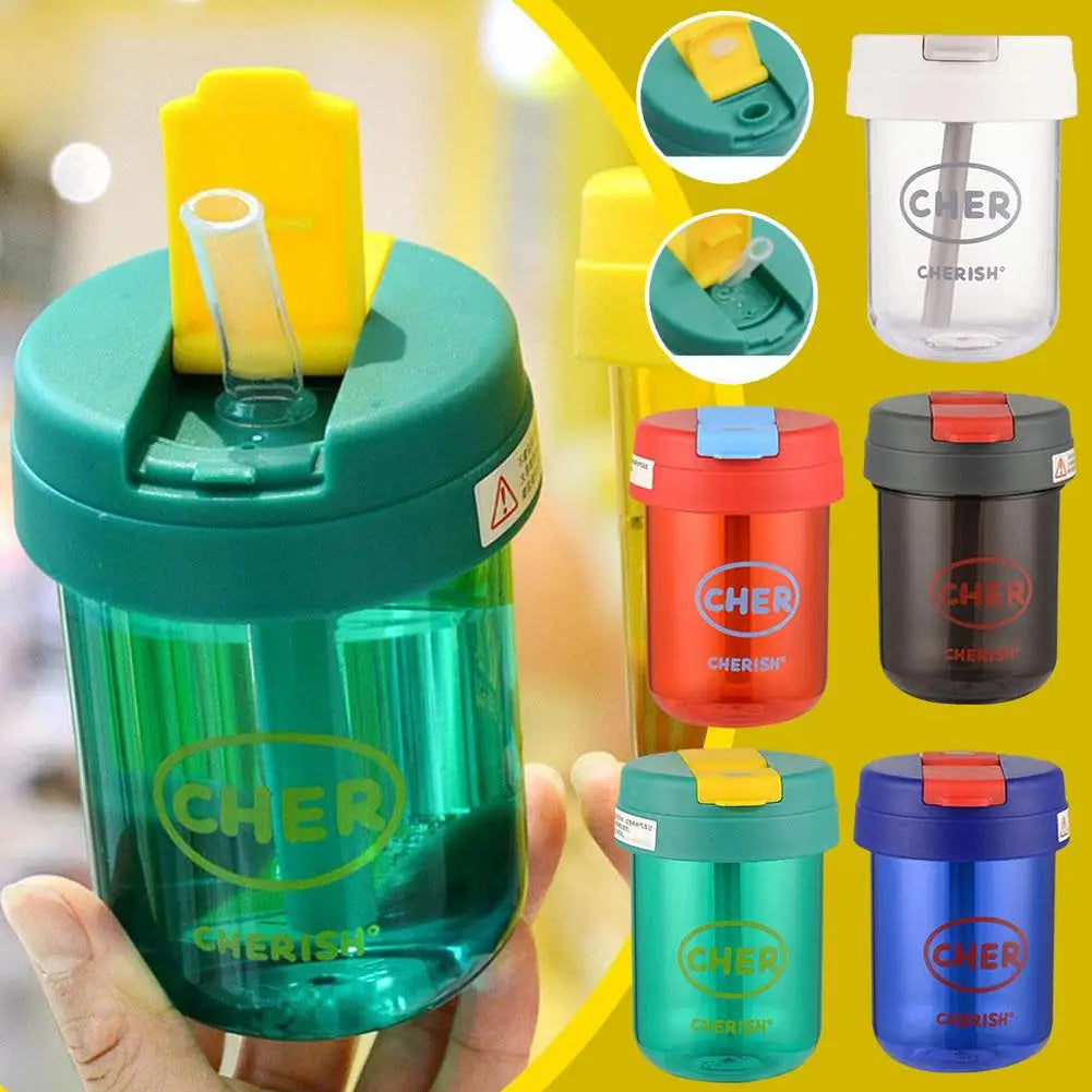 Kids Girl 300ml Mini Straw Water Bottle Anti-fall Cute Portable Outdoor Sports Water Bottle Milk Coffee Friut Tea Cup Drinkware