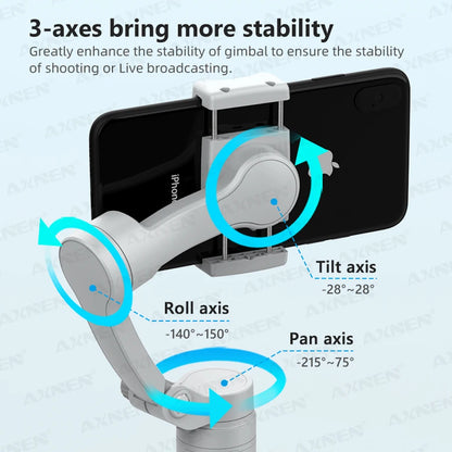 AXNEN 3-Axis Gimbal Handheld Self Stabilizer with Tripod, Selfie Stick Vlog CellPhone Video Recorder for Phone Smartphone Mobile