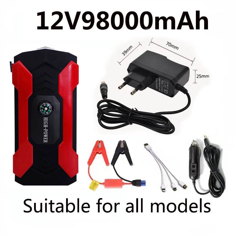 12V98000mAh Car Jump Starter Starting Device Battery Power Bank Jumpstarter Auto Buster Emergency Booster Car Charger Jump Start - MarvelouStoree