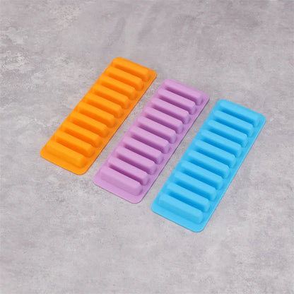 10 Grids Long Stick Ice Tray Non-Stick Easy Release Push Popsicle Out Cylinder Silicone Ice Cube Mould Tray Jelly Chocolate Mold