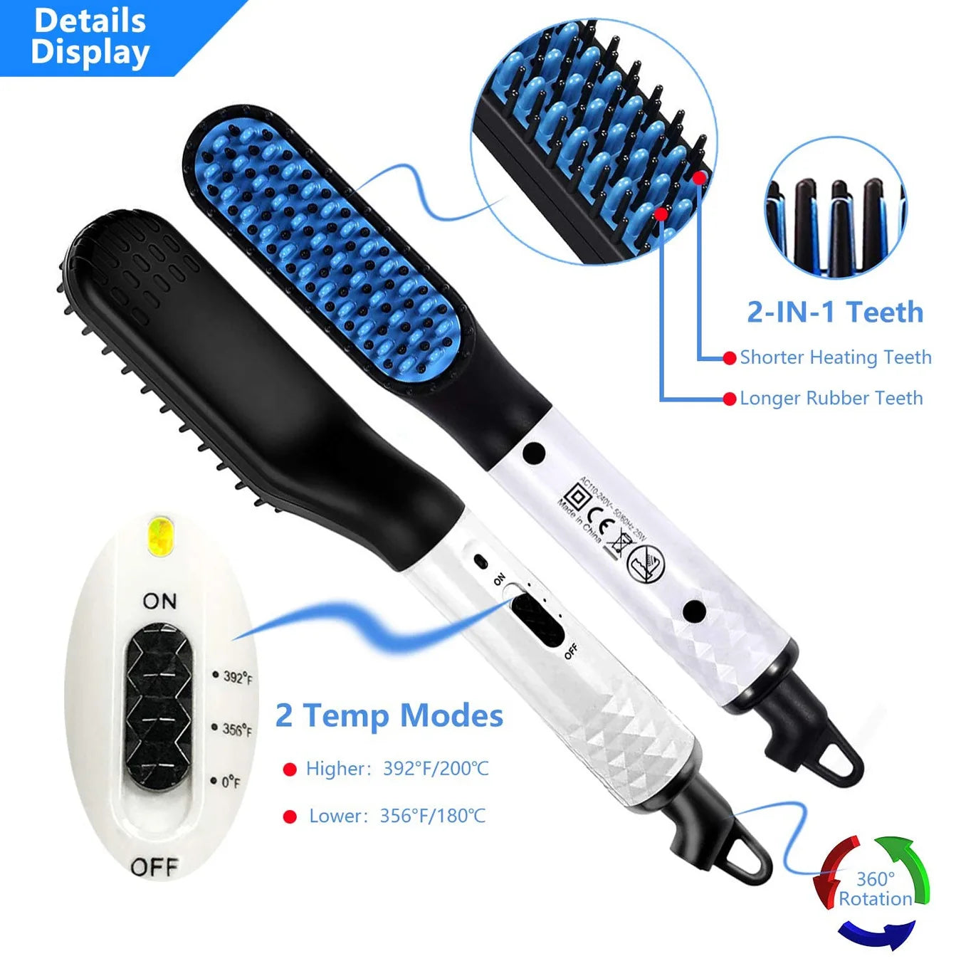 Man Hair Comb Brush Beard Straightener Multifunctional Hair Straightening Comb Hair Curler Fast Heating Styling Tools