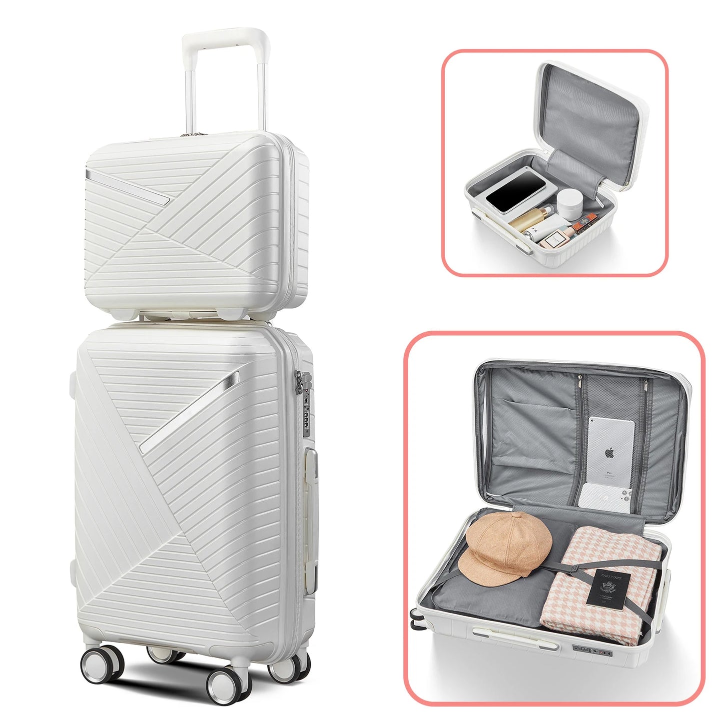 HUFAUT Luggage Sets 4 Piece, Hard Shell Lightweight Carry on Expandable Suitcase with Spinner Wheels Travel Set TSA Lock