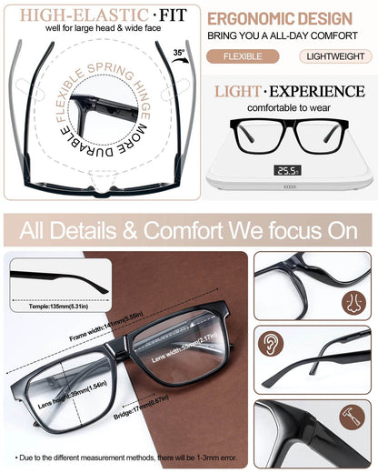 Square Reading Glasses For Men Hyperopia Optical Eyeglasses Frame Presbyopia Glasses Classic Eyewear Magnifying Readers +1.25 +1 - MarvelouStoree