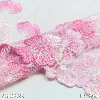 1 Yard 18cm wide Pink Blue Soft Mesh Embroidery Lace Trimmings Dress Accessories Lace Fabric Sewing Crafts Doll Material