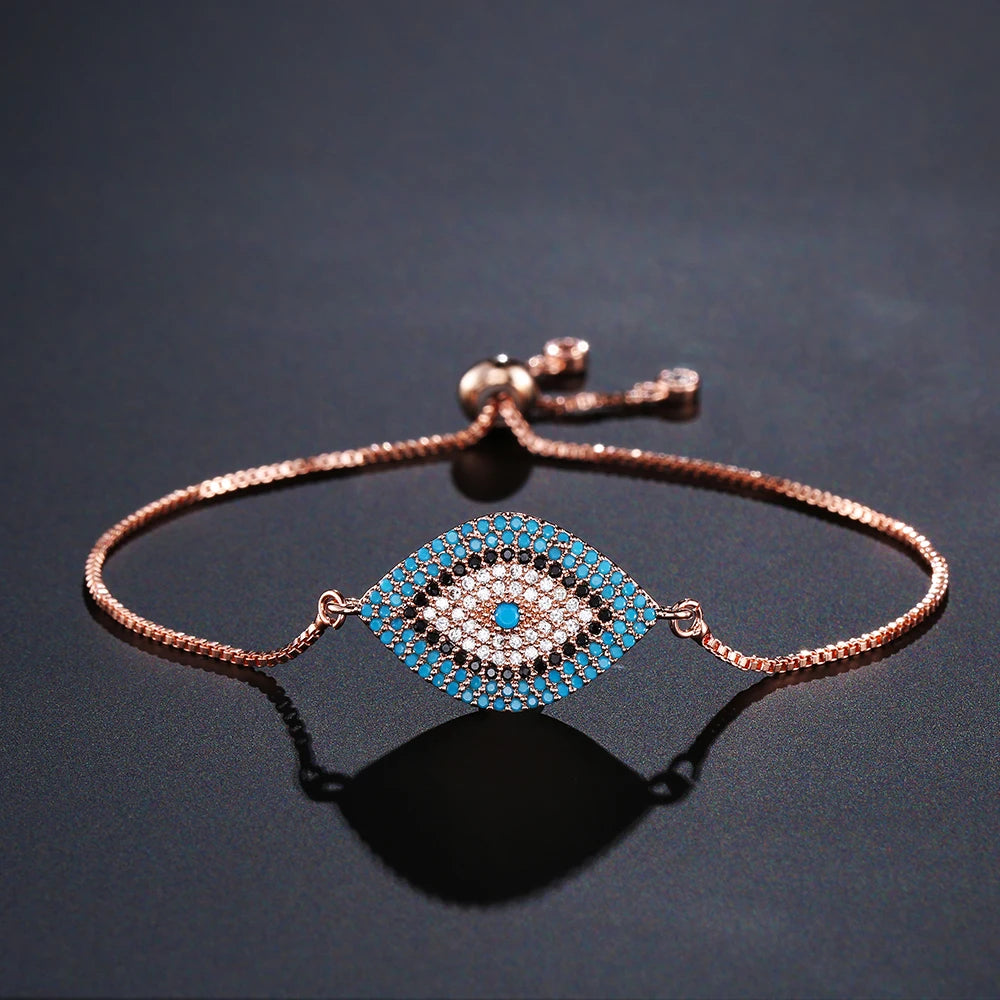 Mafisar 2024 Trendy Turkish Gold Color Evil Eye Bracelet Adjustable AAA CZ Pave Setting Female Luckry Party Jewelry Gift