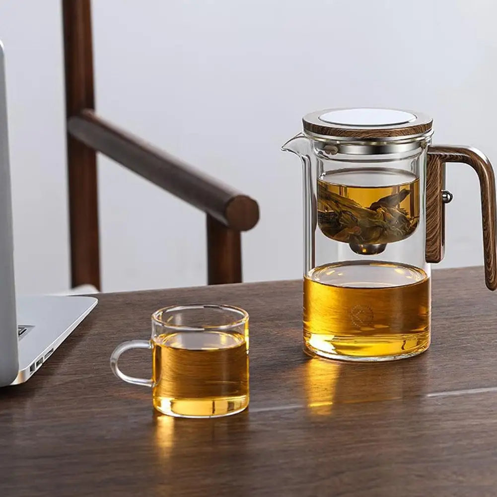 Water Separation Inner Container Teapot One Click Magnetic Switch Tea Separation Filtration Glass Tea Pot Wood Handle Tea