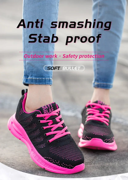 Work Shoes Ladies Steel Nose Pink Men Lightweight Wide Front Women's Safety Boots with Protection Industrial Safety Tennis Woman