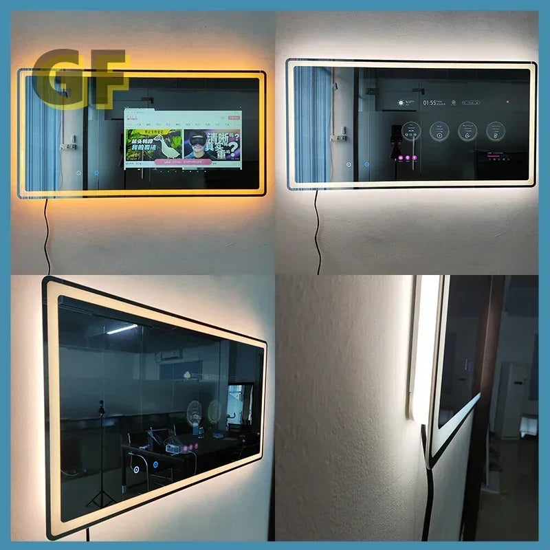 Hotel Bathroom Full Function Glass Smart Android Tv Mirror Smart Led Bathroom Mirror With Touch Screen Smart Magic Mirror