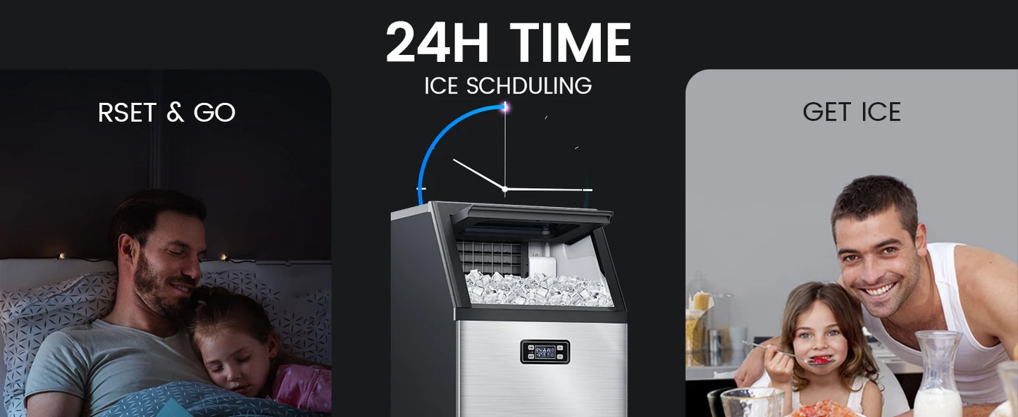 Ice Maker,100 lbs,2-Way Add Water,Under Counter Ice Maker Self Cleaning,Ice Machine with 24 Hour Time