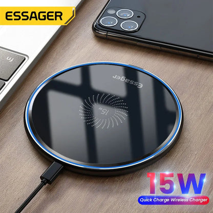 Essager 15W Qi Wireless Charger Fast Wireless Phone Charging Induction Pad For iPhone 12 11 Pro Max X Xiaomi mi 10 Samsung S20