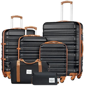 Luggage Set 4 Piece Luggage Set ABS hardshell TSA Lock Spinner Wheels Luggage Carry on Suitcase WHITE-BROWN, 6 piece set