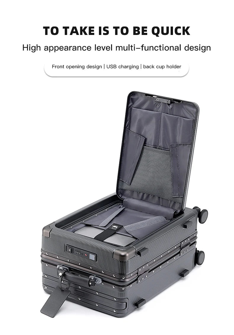 SUSHIMU Wide Trolley Luggage Front Opening Multi-Functional Women 20-Inch Small Lightweight Boarding Box 24-Inch Men's Suitcase