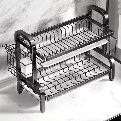 Dish Drying Rack 2-Tier Compact Kitchen Dish Rack Drainboard Set Large Rust-Proof Dish Drainer with Utensil Holder Kitchen Racks