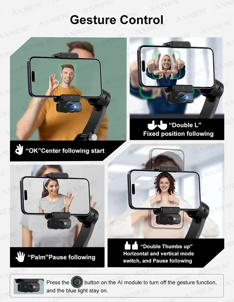 Handheld Stabilizer 3 Axis Gimbal for Cellphone Outdoor Video Shot for iPhone 16 15 PRO MAX Samsung Android, Optional AI Module