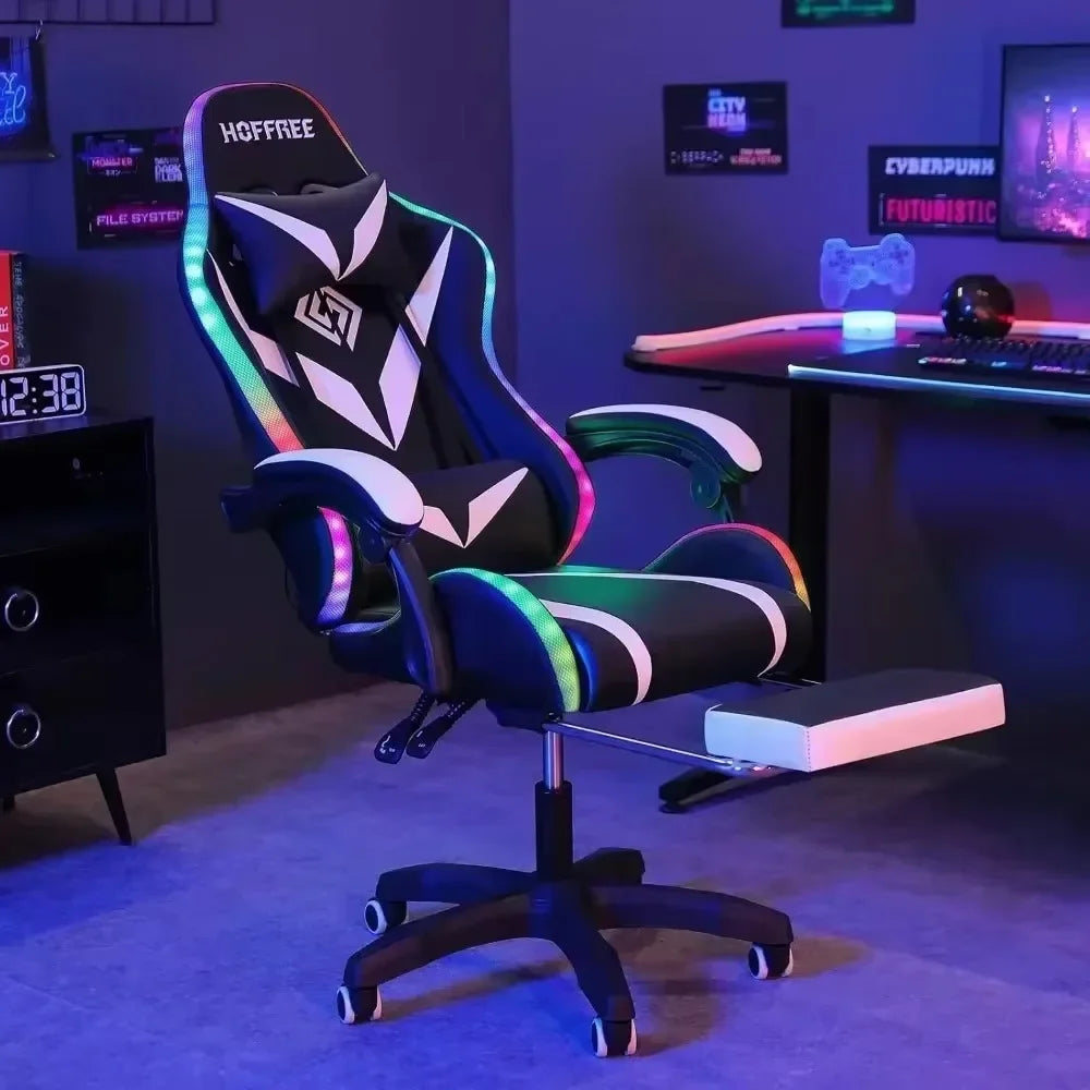 Office Chair with Bluetooth Speaker and LED Light, Ergonomic Gaming Chair with Massage Function