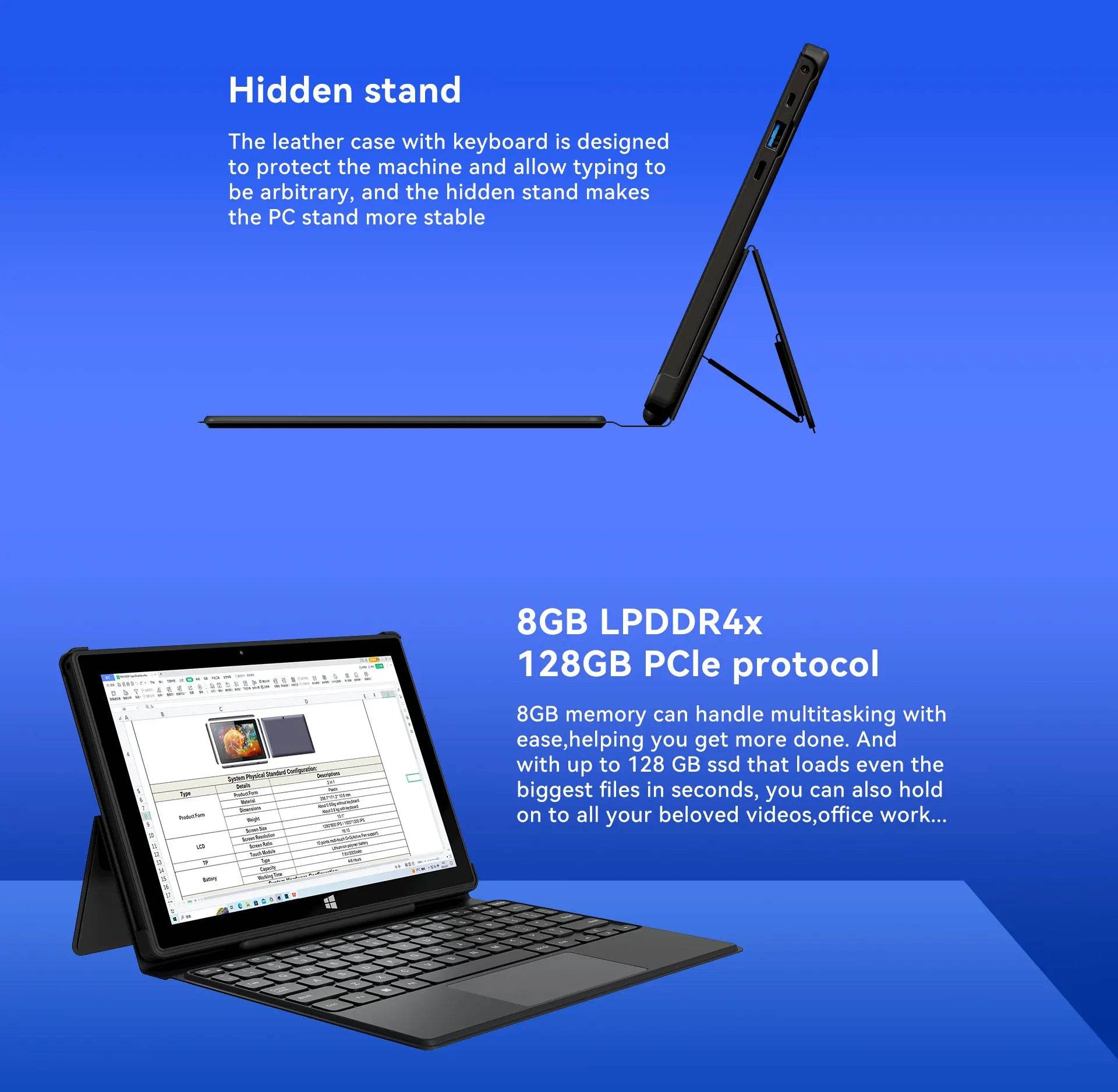 Adreamer 10 Inch Windows Tablet with Keyboard 8GB 128GB 4000mAh 2 In 1 PC Cheap Tablet Windows 11 Intel J4125 2.4G/5G WiFi - MarvelouStoree