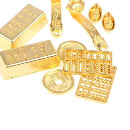 3/5/12pcs Feng Shui Auspicious Lucky Money Mascot Plastic/crystal Crafts Gold Ingot Decoration Crafts