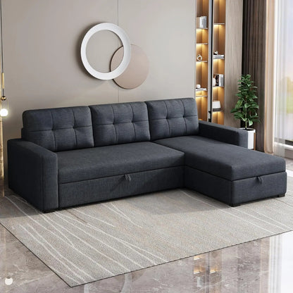 81.5" Sectional Sleeper Sofa with Storage Chaise, L Shaped Pull Out Couch Bed with 3 Removable Back Cushion for Living Room, Apa