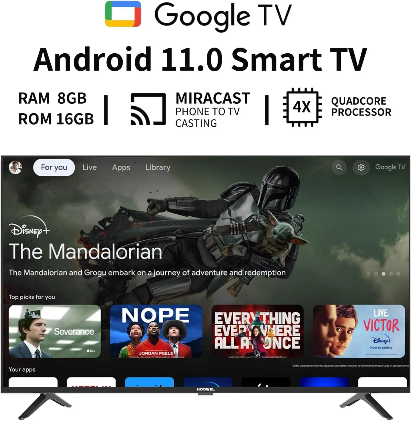 70-Inch 4K LED Smart TV with Google TV, Google Play and Chromecast Built-in, HDR 10, Dolby Audio, Voice Remote, Compatible