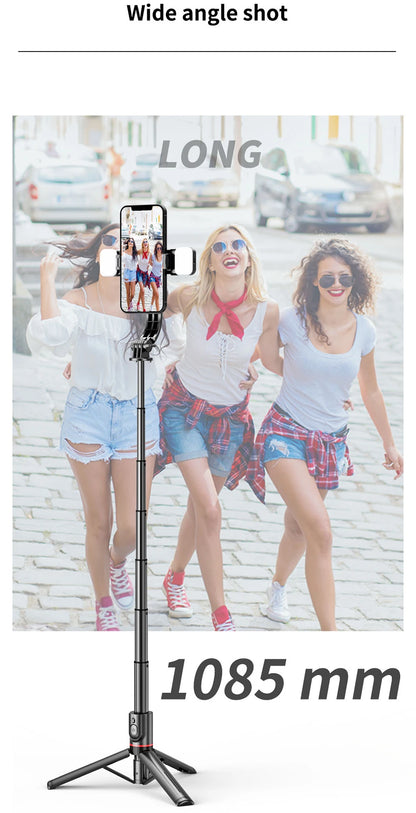 FANGTUOSI Foldable Wireless Bluetooth Selfie Stick Tripod with Bluetooth shutter Fill Light Aluminum Alloy Selfie Stck 2022 New