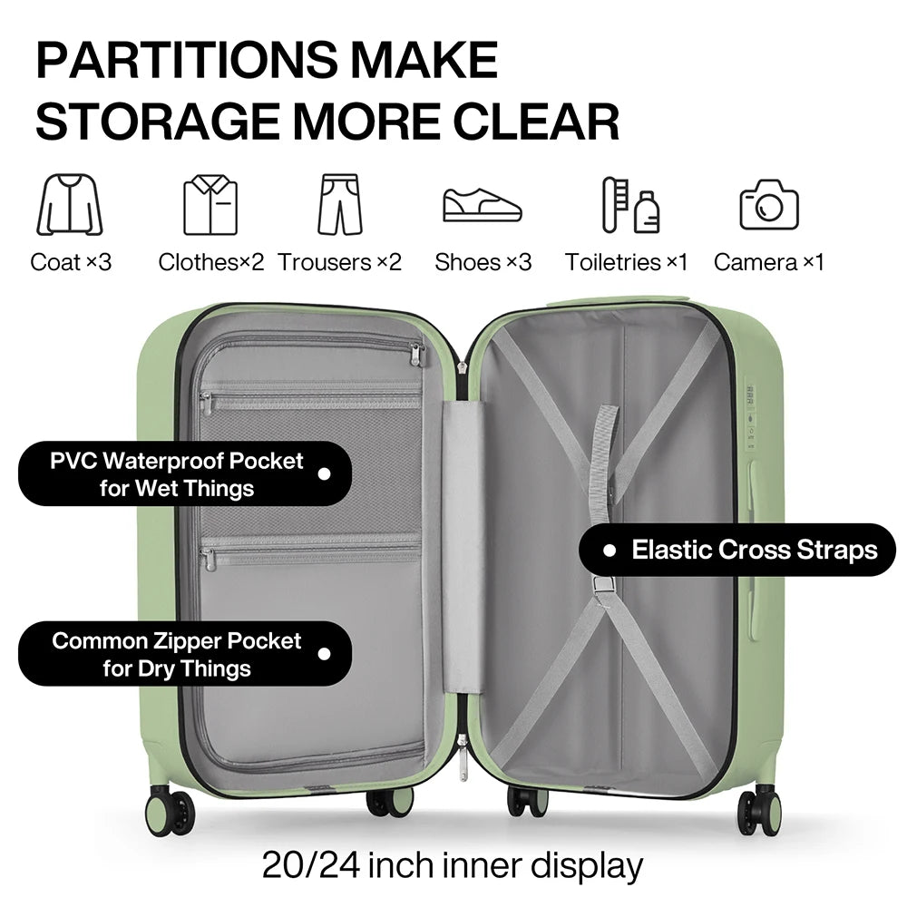 Mixi Patent Design Travel Luggage Women Men Suitcase On Wheels Spinner Trolley Case Bag 18" Carry On 20" 24" Check In 100% PC