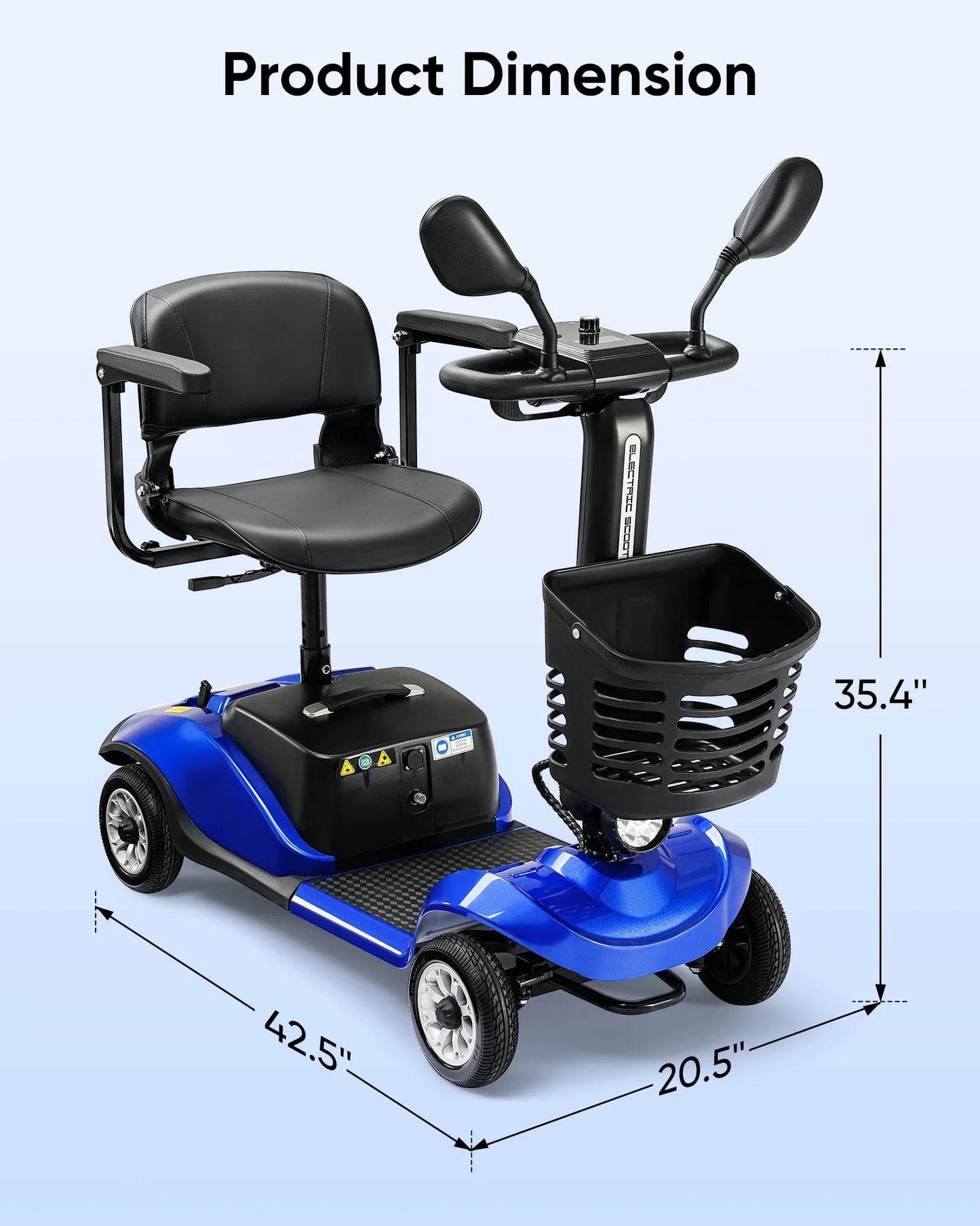 Foldable 4-Wheel Electric Scooter CART with Basket and Mirror for Seniors and Adults Best Gift Travel Mobility Scooter - MarvelouStoree